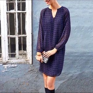 Cabi Long Sleeve Purple & Black Printed Dress